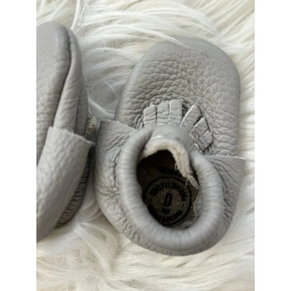 Freshly Picked Leather Moccasins in Dust Bag Grey 0-3 Months